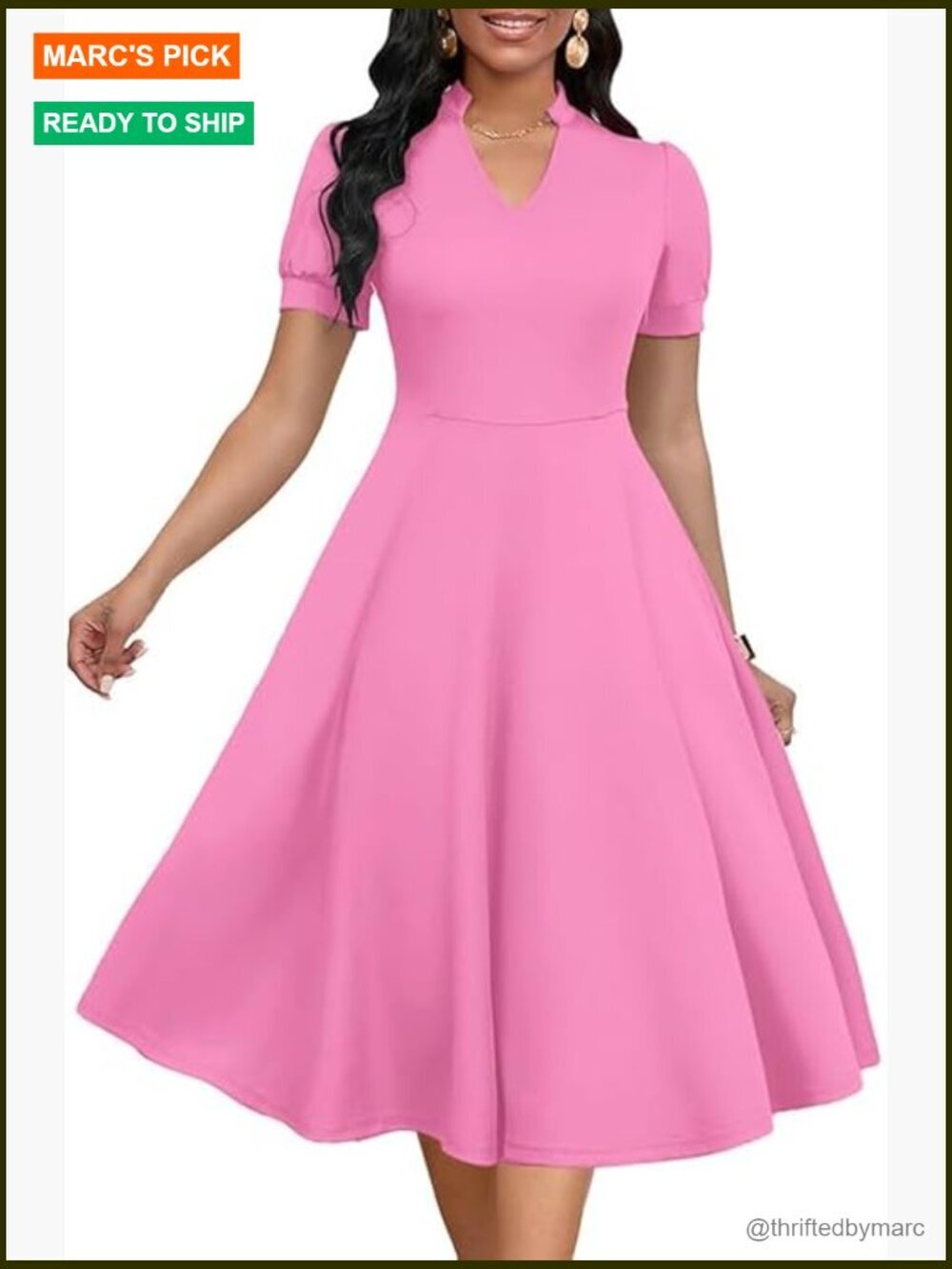 Short Puff Sleeve V Neck A-Line Dress for Cocktail Parties